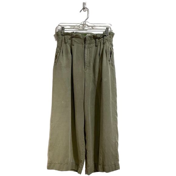By Anthropologie Green Blythe Wide Leg Crop Pants Sz 8 - Picture 2 of 16
